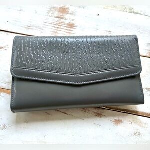PRINCESS GARDNER vintage gray leather wallet Full Grain Cowhide neutral chic EUC